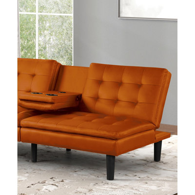 Canapé-lit futon de style contemporain avec chargeurs USB intégrés et siège capitonné en biscuit