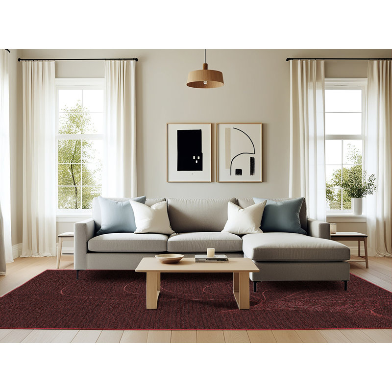 Tapis abstrait en laine marron, Rectangle 6 pi x 9 pi