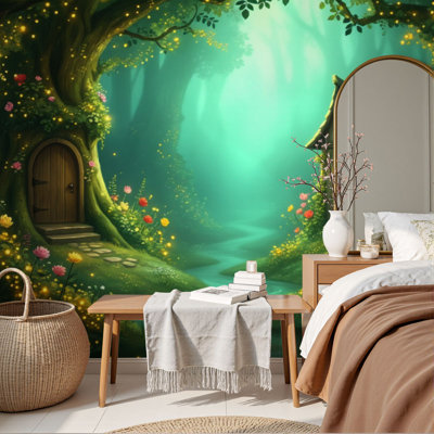 Papier peint auto-adhésif Fleurs de maison de campagne avec lumières de fées Magical Fantasy Wallals