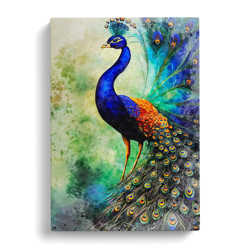 Watercolour Peacock No.2 - Wrapped Canvas Painting, 50cm H x 35cm W x 3cm D