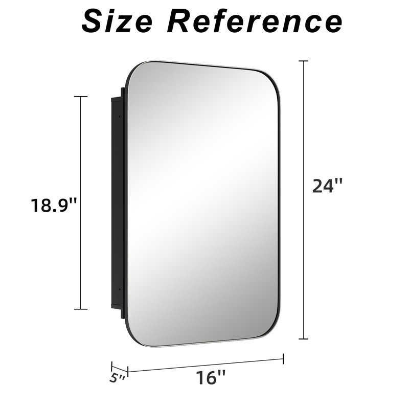 Pharmacie rectangulaire encastrée ou à surface avec miroir, Noir, noir, noir, noir, H 24 po x l 16 po x P 5 po