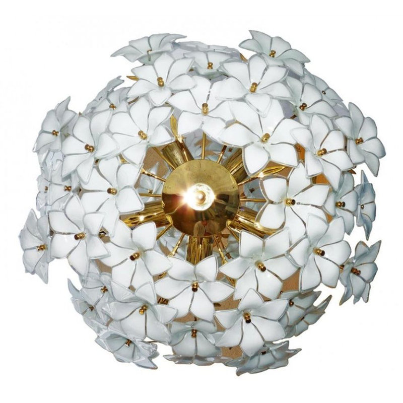 Lustre en verre de Murano, Nickel satiné, Givré, 23" Diameter x 35" Height
