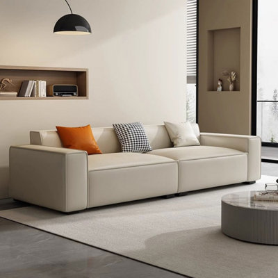 Creamy-white Genuine Leather Modular Sofa cushion couch