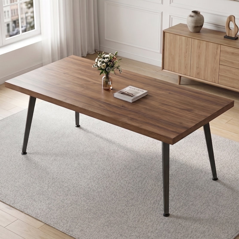 Table de salle à manger Bretta 70,8 po (180 cm) pour 6 personnes, grande table rectangulaire avec pieds robustes, mobilier de salle à manger de style industriel, noyer