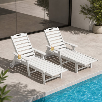 Pool Lounge Chairs Wheels Lounge Chaise Set Outdoor Swimming Reclining Outdoor Chaise Lounge With Cup Holder