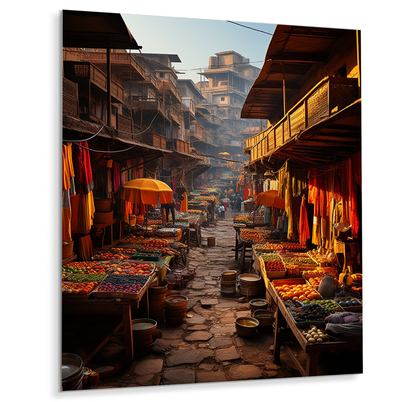«Indian Art Vibrant Bazars - Cityscapes», reproduction d'art sur métal, H 32 po x l 24 po x P 1 po