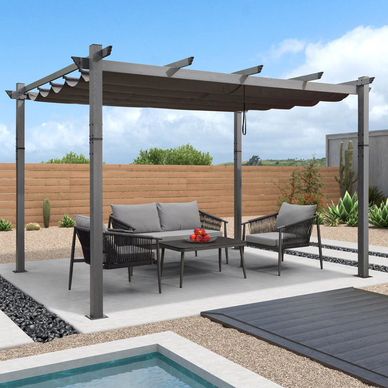Pergola en aluminium mauve avec auvent, Gris, H 96,5 po x l 118 po x P 118 po