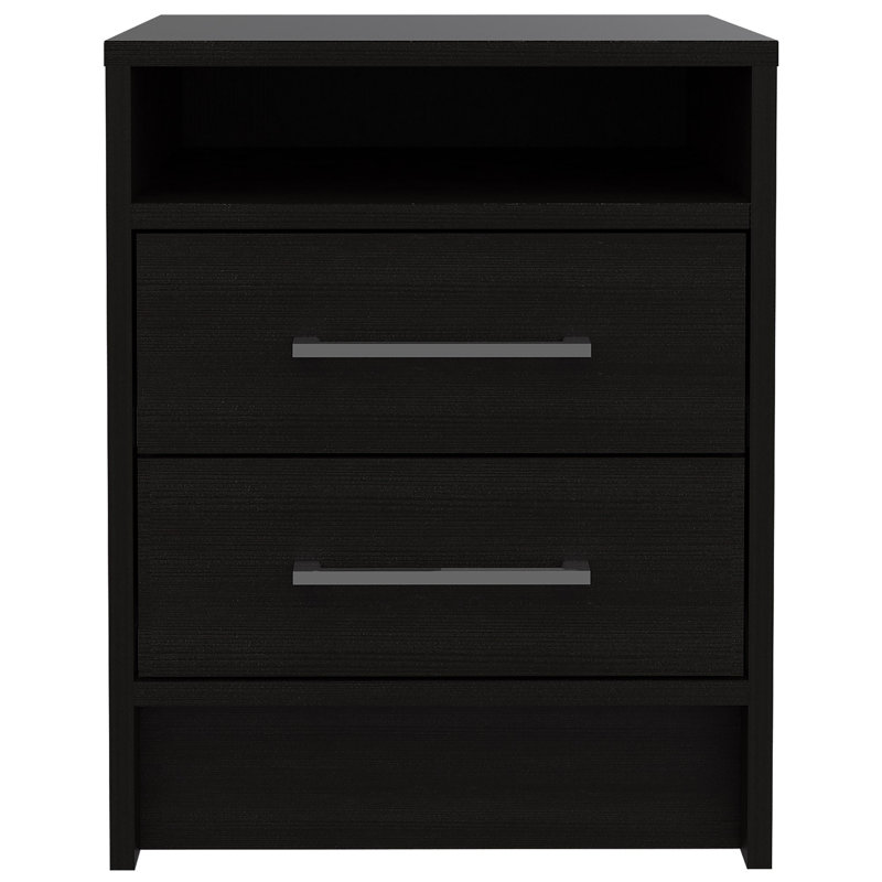 Eter Compact Nightstand with Two Drawers and One Shelf, Minimalist Bedroom Bedside Storage, Black