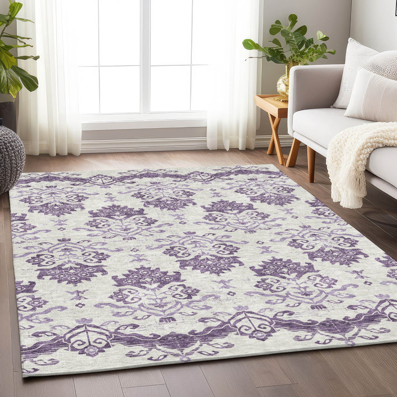 Premium Machine Washable Prisco Purple Rug, Rectangle 3' x 5'