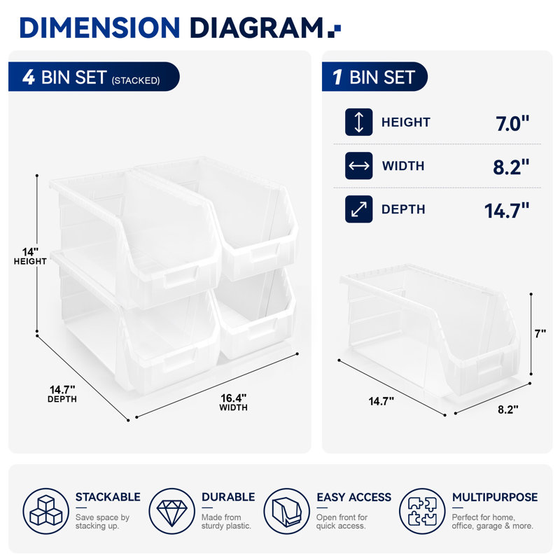 Sorbus 4 Pack Large Open Front Stackable Kitchen Storage Bin – Pantry & Cabinet Organizer, Clear