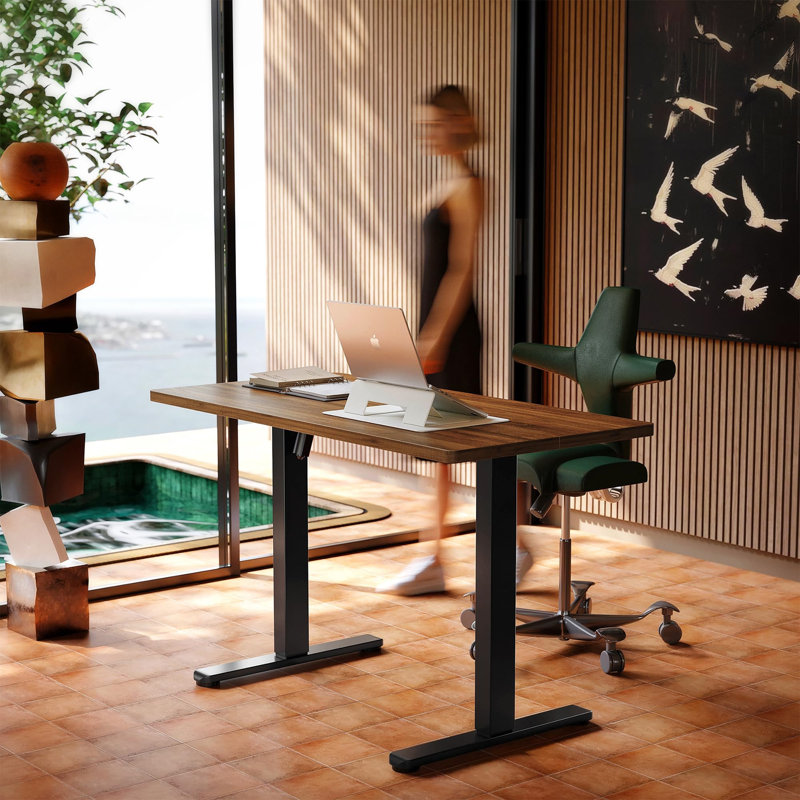 Adjustable Metal Base Computer Desk, Brown/Black