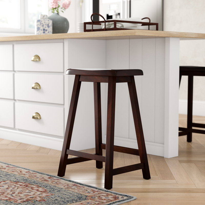Saddle Counter Stool with Solid Wood Frame, Counter Stool (24" Seat Height)
