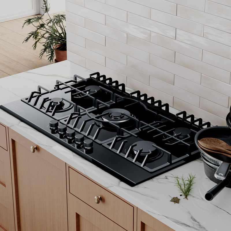 36 In. 5 Burners Recessed Gas On Glass Cooktop In Black With Lp Convertible - Csa Certified - Kitchen Stove