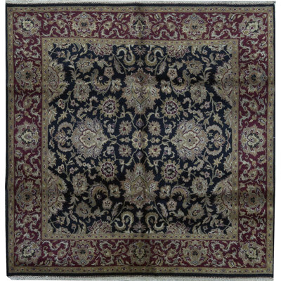Tapis carré noir et rouge de haute qualité noué à la main