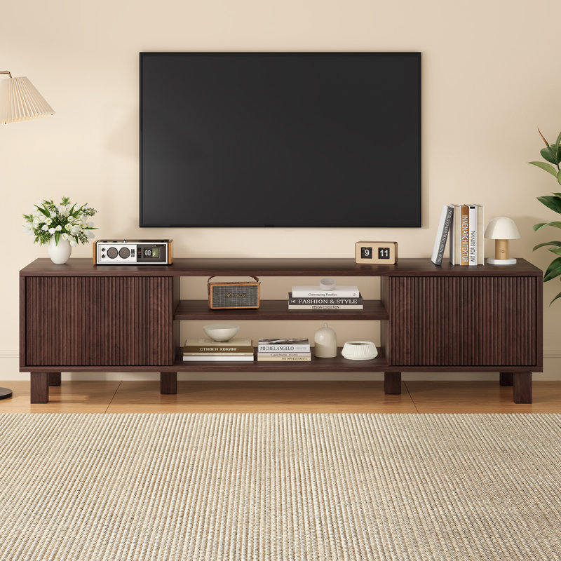 Modern TV Stand For Up To 70'' Tvs, Large Media Console With Storage & Open Shelves, Stylish Entertainment Center For Living Room