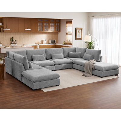 160"Oversized Modular Sectional Sofa for Living Room 8-Seat Couch Chenille Sofa Large Sleeper Bed with Convertible Ottoman