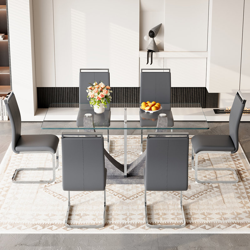 Table de salle à manger rectangulaire avec chaises, ensemble de table de salle à manger et de cuisine, Gris