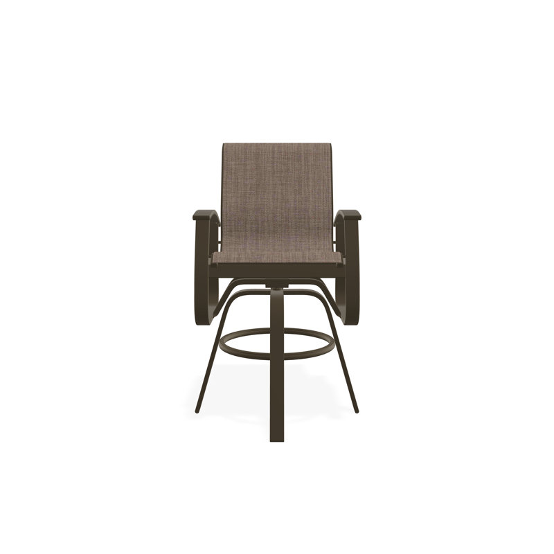 Fauteuil pivotant à hauteur de barre en aluminium Belle Isle Sling, Bois de plage, Fenouil Augustine Sunbrella®