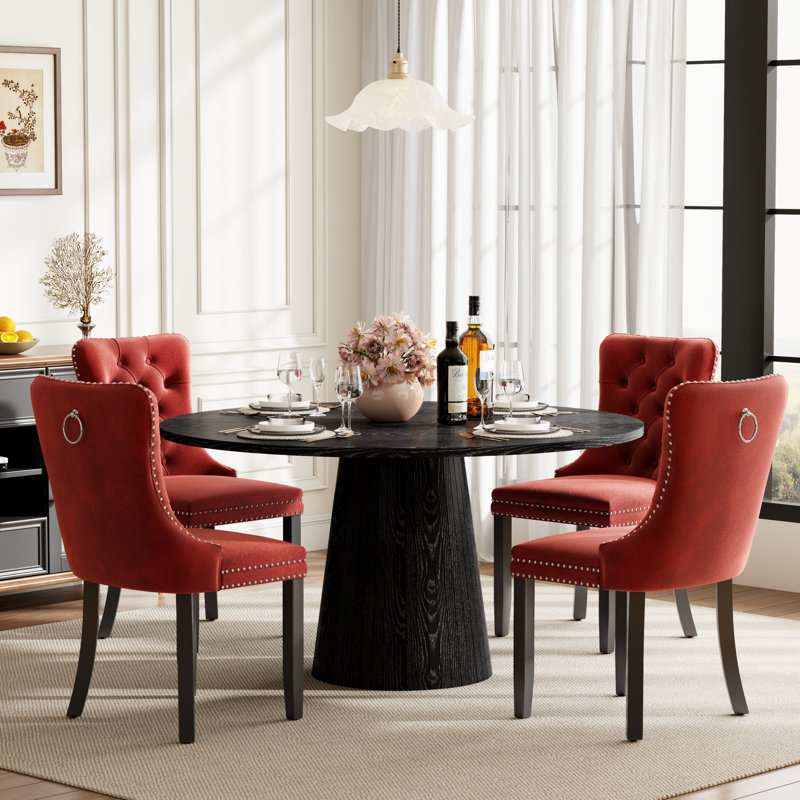 Ensemble de table de salle à manger ronde avec 4 chaises capitonnées rembourrées, ensemble de table de salle à manger de style Mid-Century pour coin-repas de cuisine
