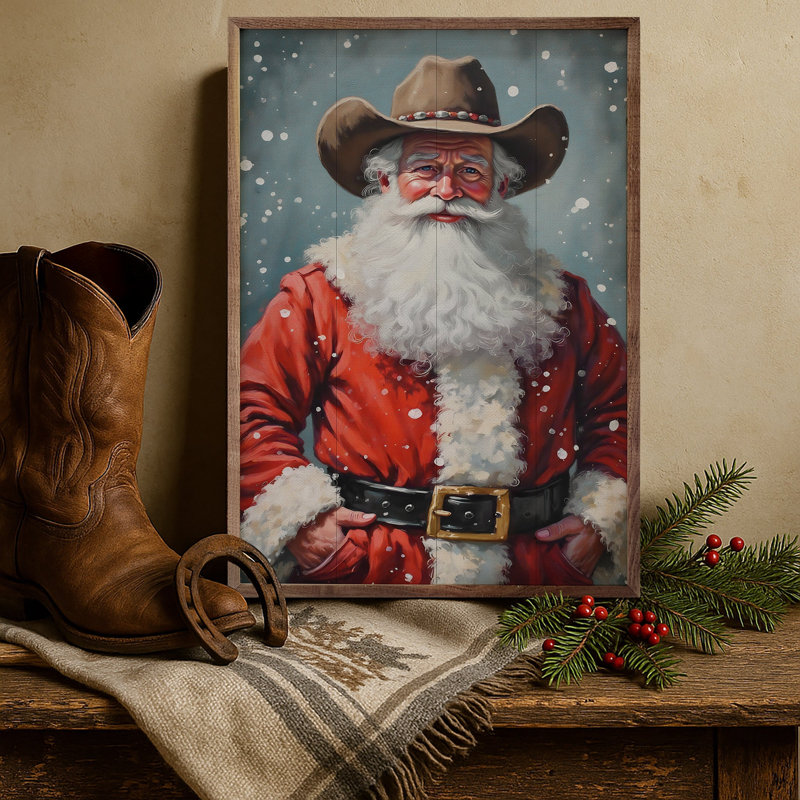 Cowboy Père Noël, H 8 po x l 5 po