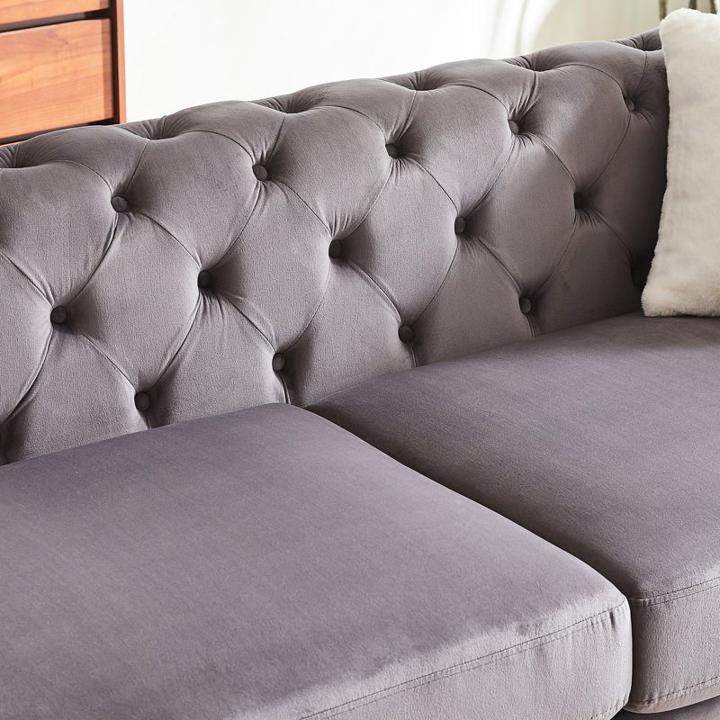 62,58 po, velours royal, capitonnage, 2 coussins décoratifs, pieds en métal, sièges à ressorts et en mousse définis avec motif à boutons, pieds, confortable pour le bureau