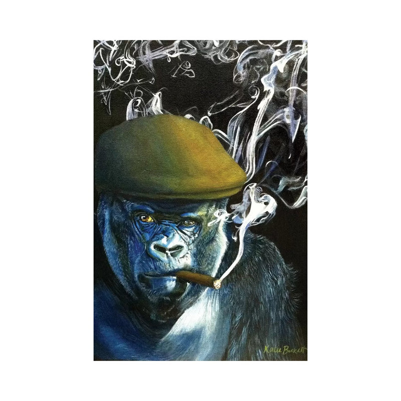 Silverback Smoking by Katharine Alecse - Painting on Canvas, Wrapped Canvas, 45.72cm H x 30.48cm W x 1.91cm D