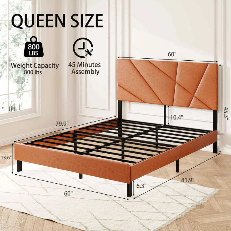 Cadre de lit grand format en métal, lit plateforme carré avec rangement sous le lit, aucun matelas à ressorts requis