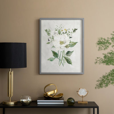 «White Farmhouse Botanical II», reproduction encadrée - bois massif