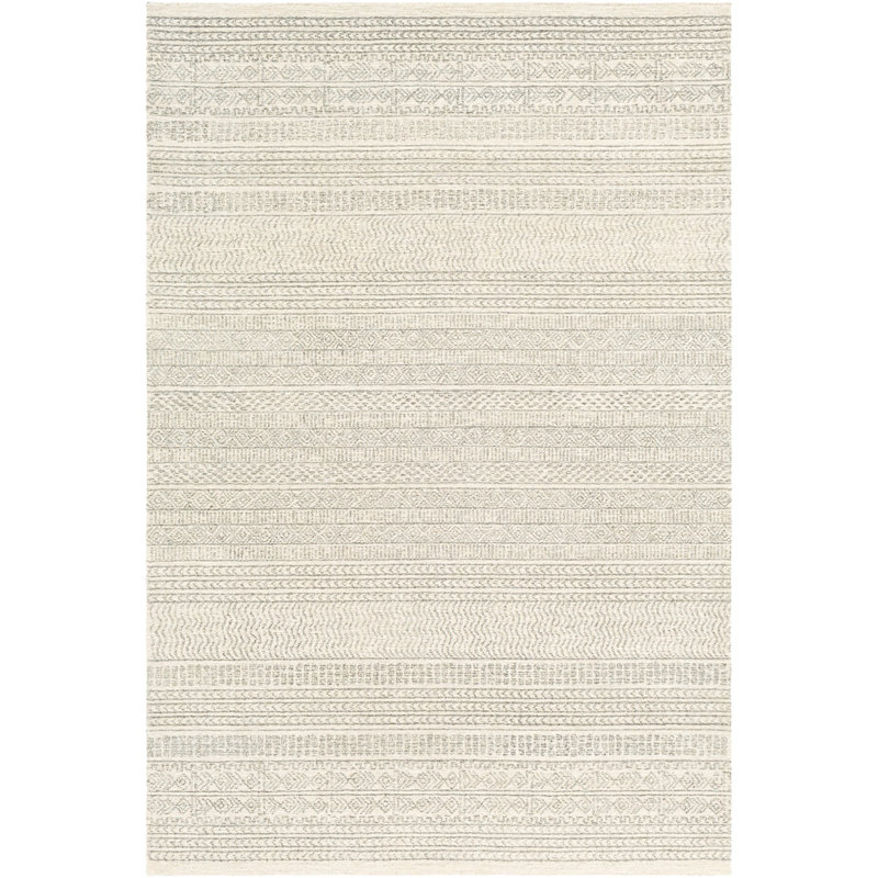 Grey Modern Wool Rug, Geometric Stain Resistant Easy to Clean Rug For Living Room, Dining Room, Bedroom