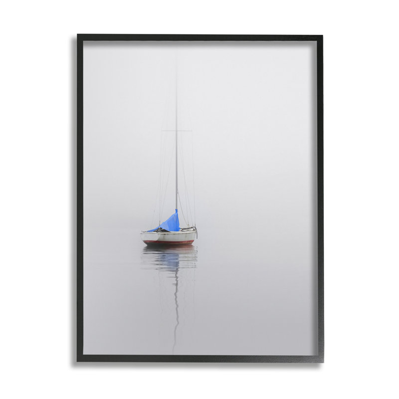 «Drifting Boat Grey Ocean Reflection» par Nicholas Bell - photographie à cadre flottant sur bois, Giclée encadrée noir minuit