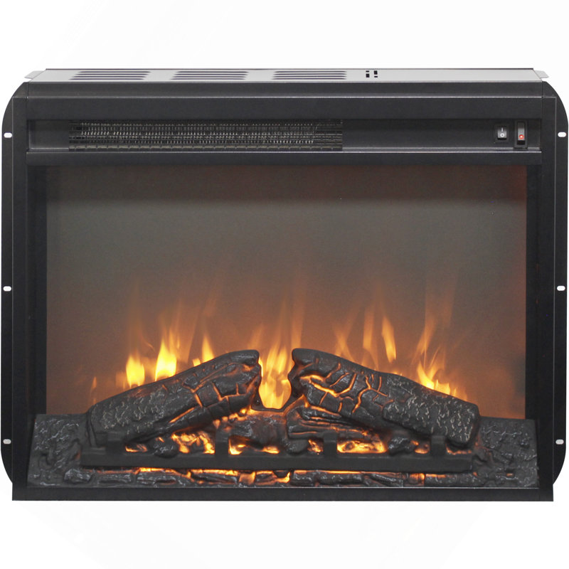23" Electric Fireplace Insert Heater With Log Set And Realistic Flame, Overheating Protection No Remote Control