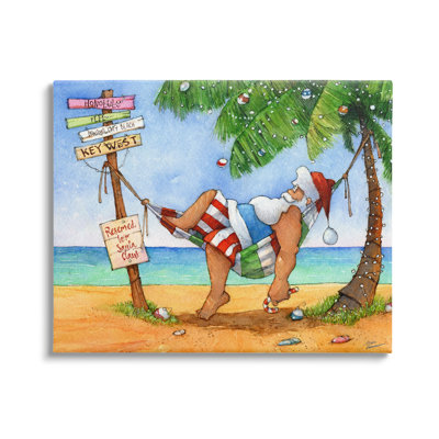 «Tropical», père Noël, hamac au repos, palmier festif, art numérique sur estampe numérique par Steve Vanderbosch