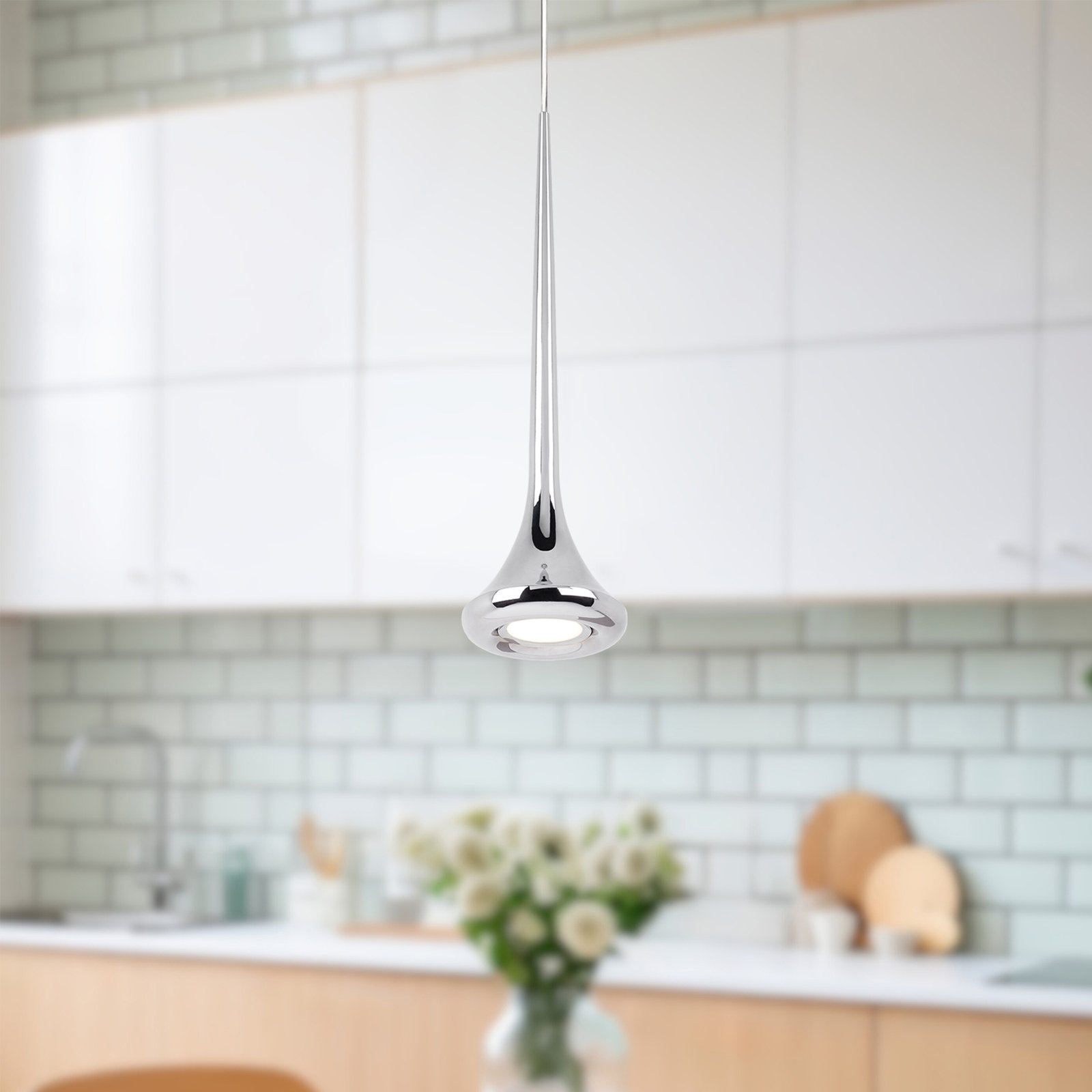 Dimmable LED Single Light Pendant, Chrome