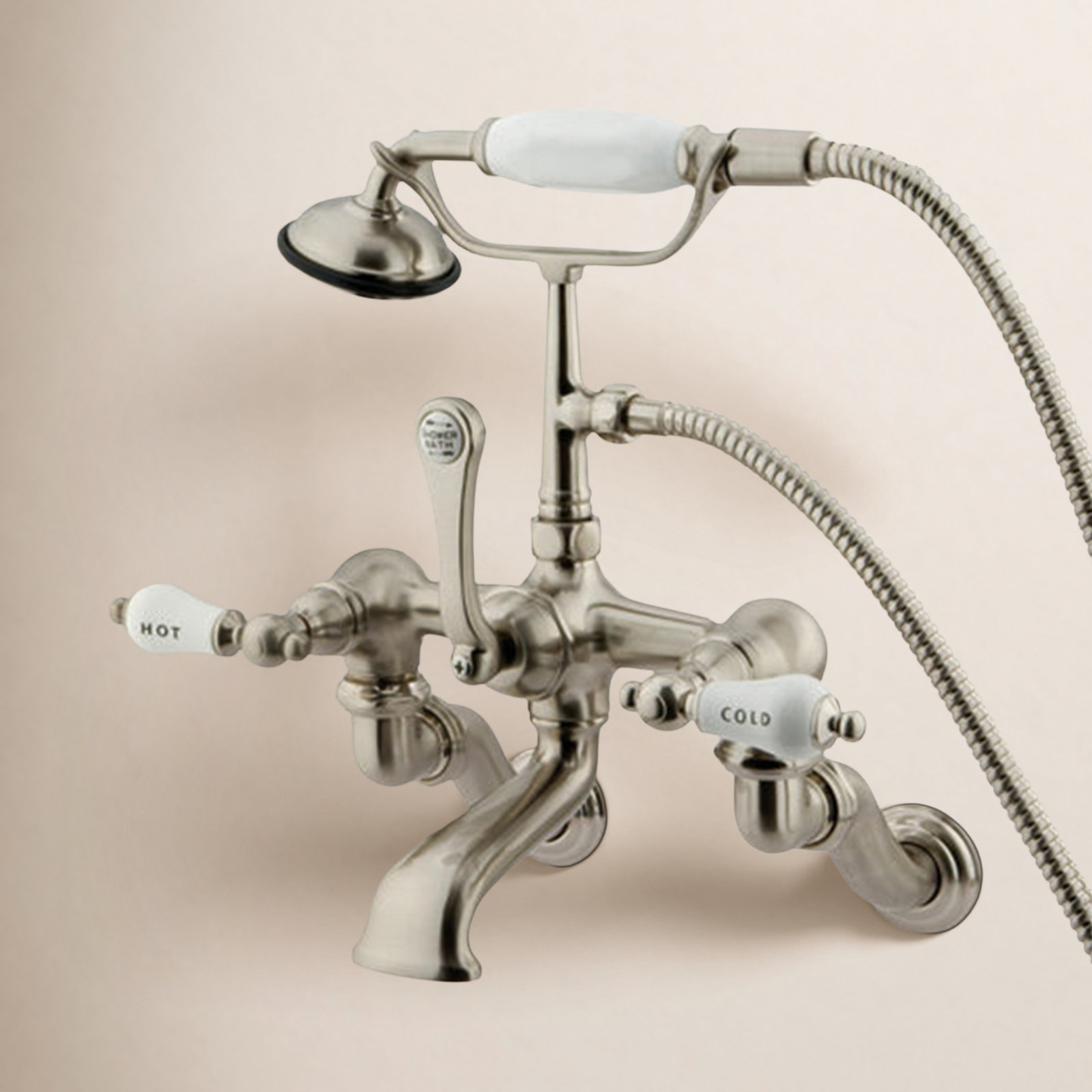 Vintage Wall-Mounted Clawfoot Tub Faucet, Brushed Nickel