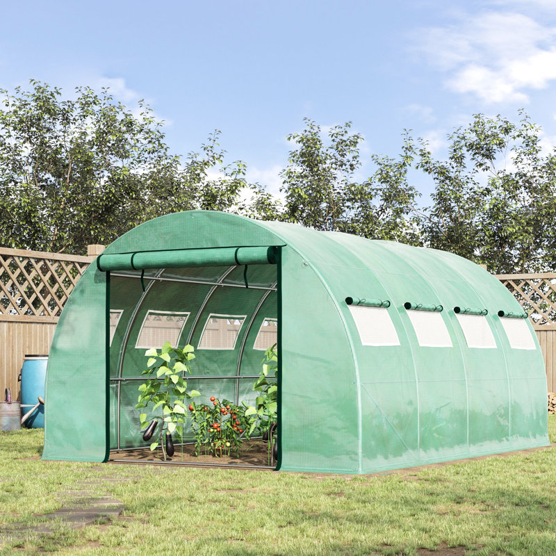 Pavillon de jardinage 13 'x 10' 6,5 ', acier galvanisé, 2 portes en filet à fermeture à glissière, 10 fenêtres, améliore la survie des plantes, serre, maximise le potentiel de croissance, bloc,