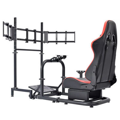  Racing Simulator Cockpit With Triple Monitor Stand And Seat Fit Logitech G920 G29 Fanatec Thrustmaster