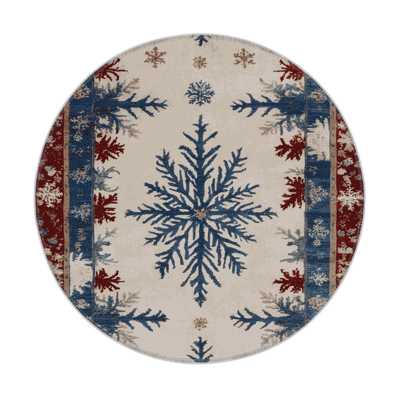Tapis beige français d'intérieur et d'extérieur, Rond 5 pi