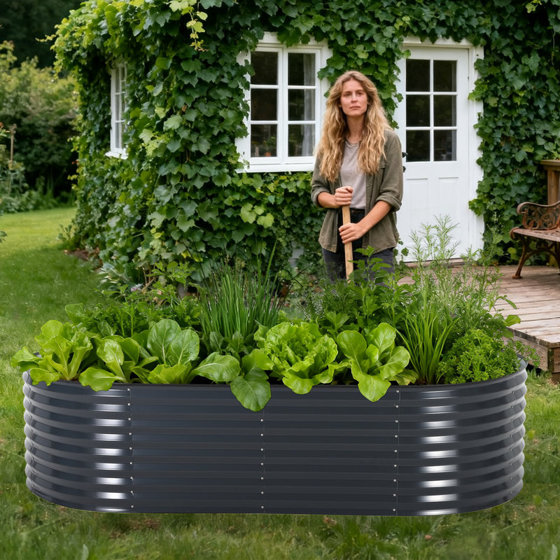Metal Raised Garden Bed, Gray, 60cm H x 240cm W x 120cm D