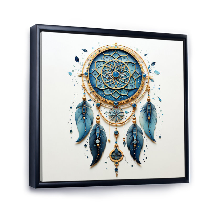 Blue Dream Catcher Minimalist Serenity IV - Landscapes Canvas Wall Art, H 16 po x l 16 po x P 1 po, Cadre flottant noir