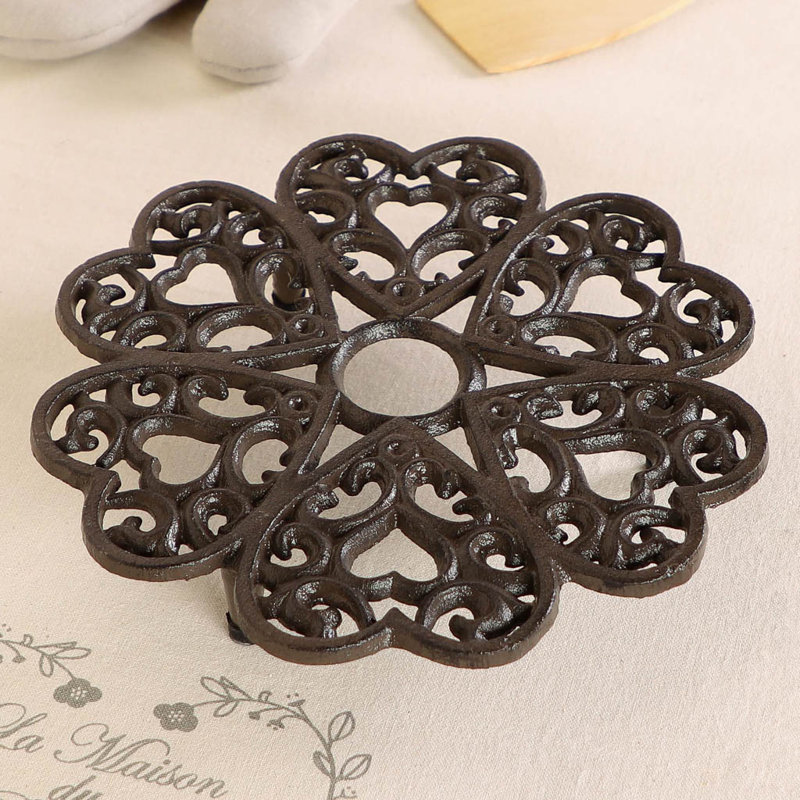 Metal Round 1 Piece Trivet, Antique Brown
