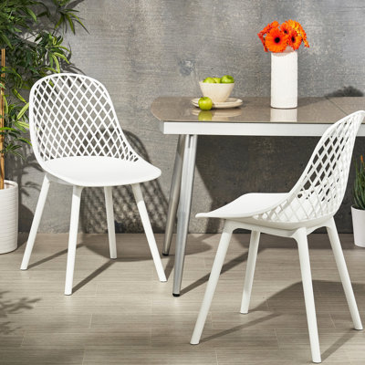 Chaises d'extérieur à structure stable - Polypropylène blanc, conception à mailles losangées en polypropylène