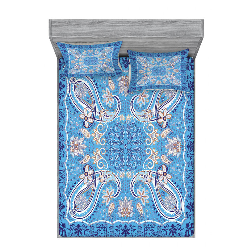 Microfiber Paisley Sheet Set, Queen Sheet Set with Fitted Sheet