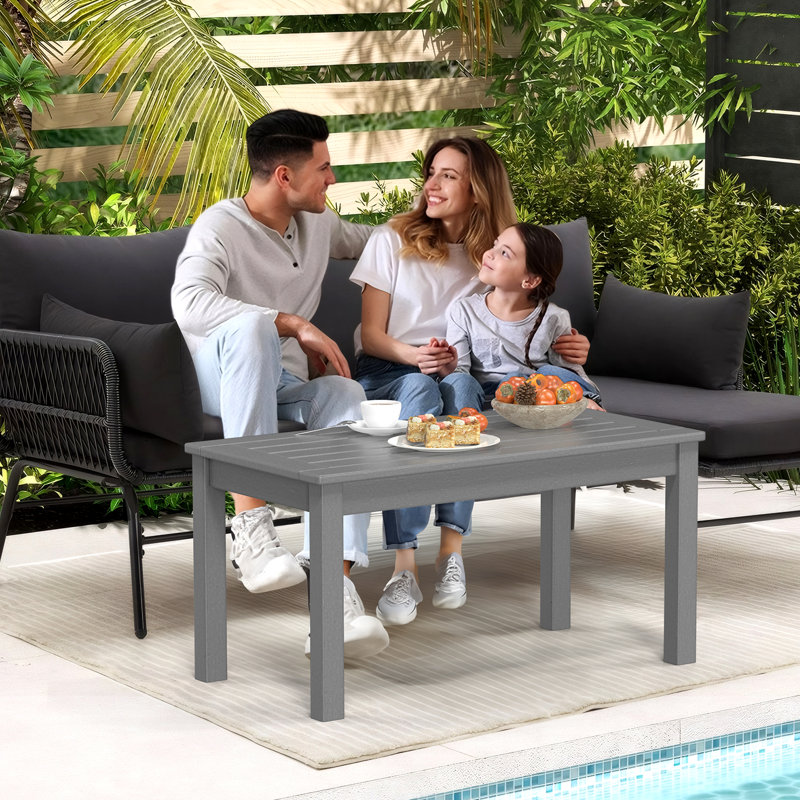 Sturdy Rectangular HDPE Patio Side Table, Gray