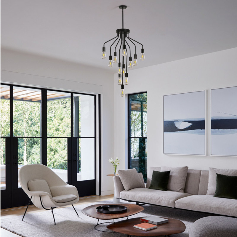 Lustre 12 lumières campagnard à intensité variable avec 12 ampoules incluses