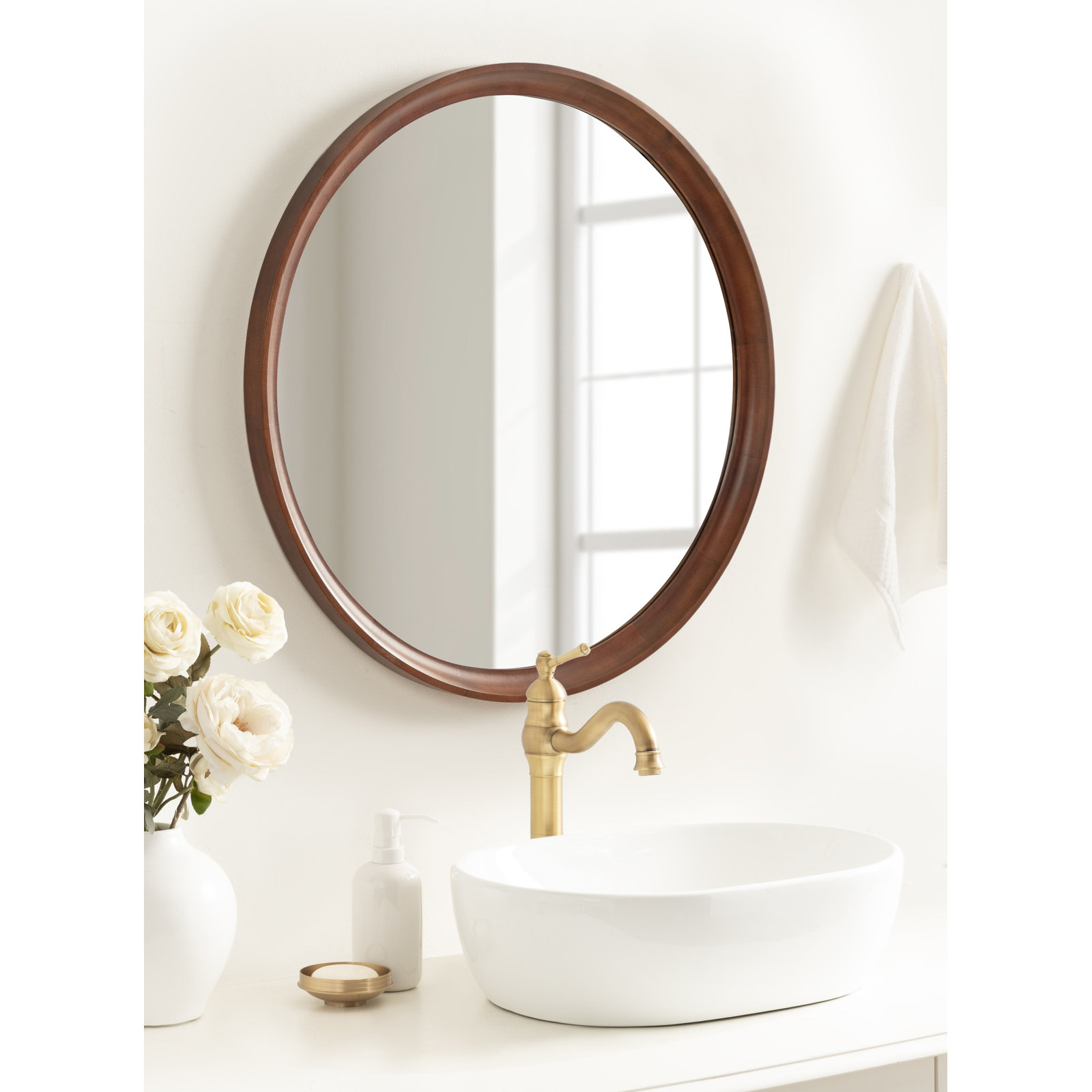 Zoie Wood Mirror, 30" x 30", Dark Brown Wood