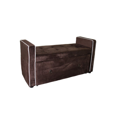 Gracie Mills Brown Suede Upholstered Shoe Storage Bench with Drawer
