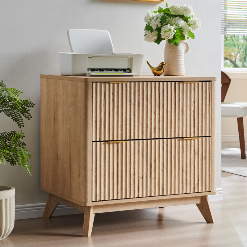 Fluted 2-drawer Lateral File Cabinet With Hanging Storage, Natural Oak
