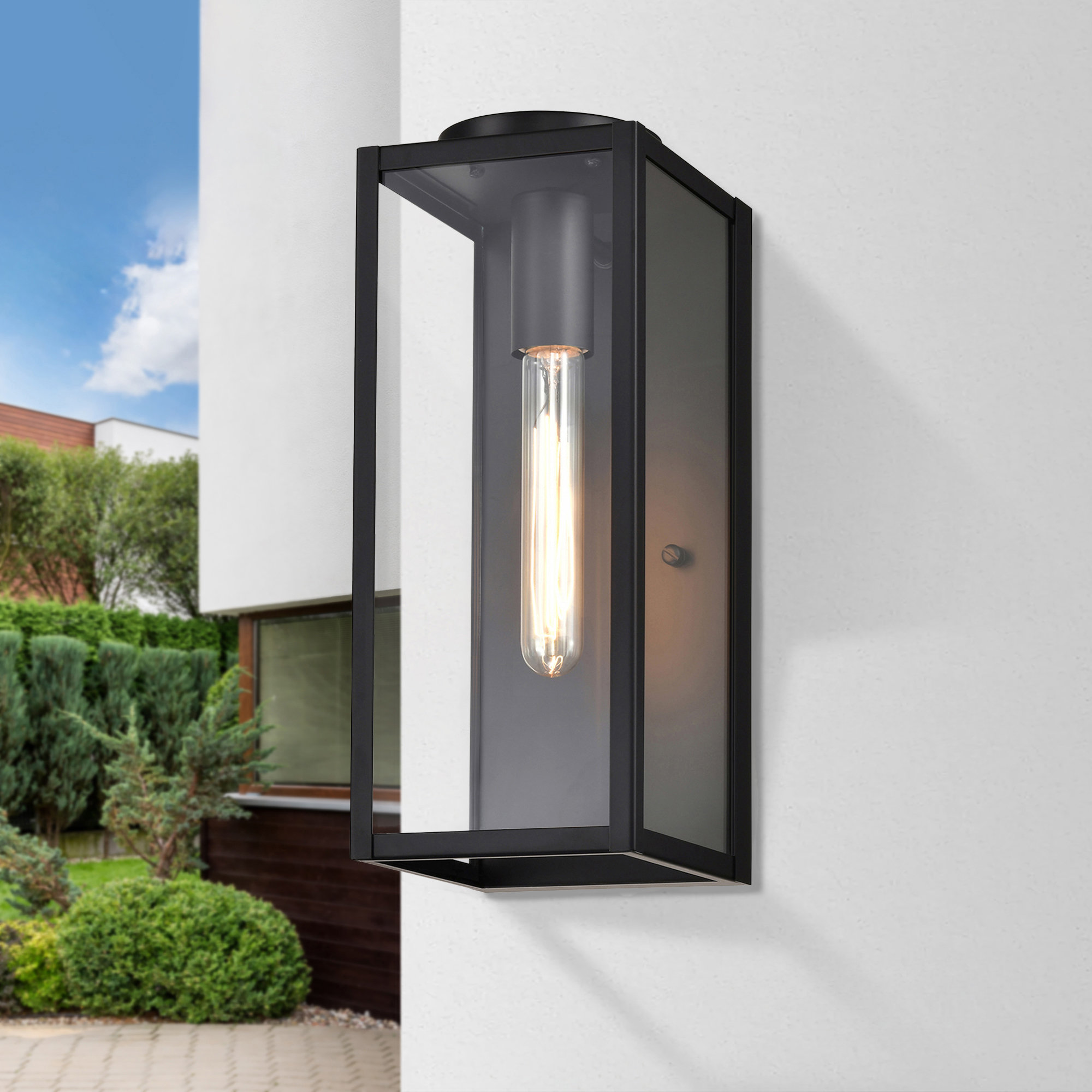 Ebern Designs 1-light 13 In. H Matte Black Outdoor Wall Cage Lantern