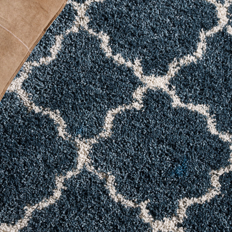 Darrold Shag Performance Geometric Rug, Square 3', Slate Blue/Ivory