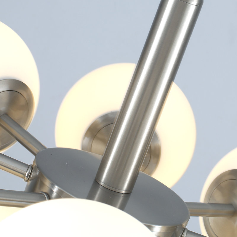 13 - Light Dimmable Modern Sputnik Atomic Tiered Cluster Globe Bubble Chandelier with Opal Glass Globe, Nickel